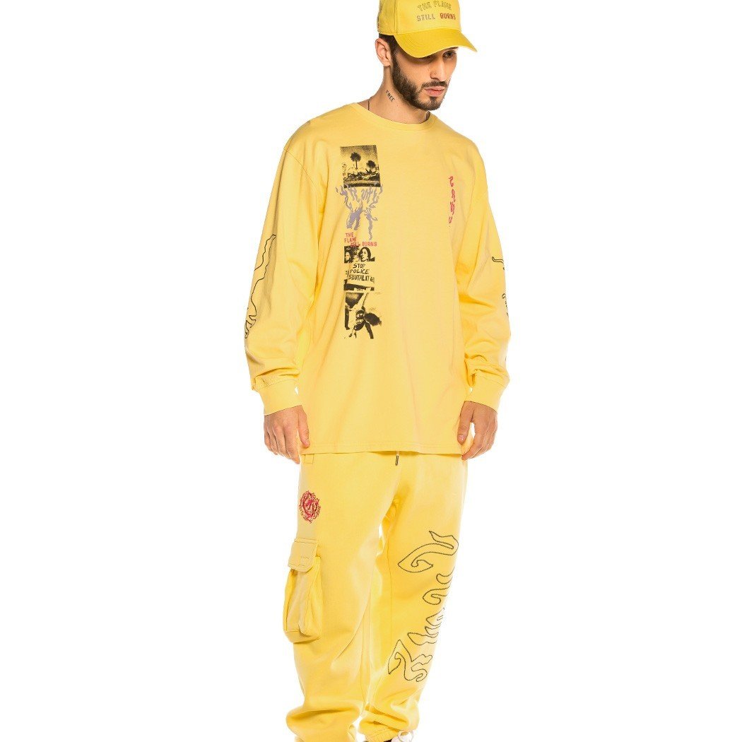 Grimey Yoga Fire Long Sleeve Tee Yellow  GLS133-YLW