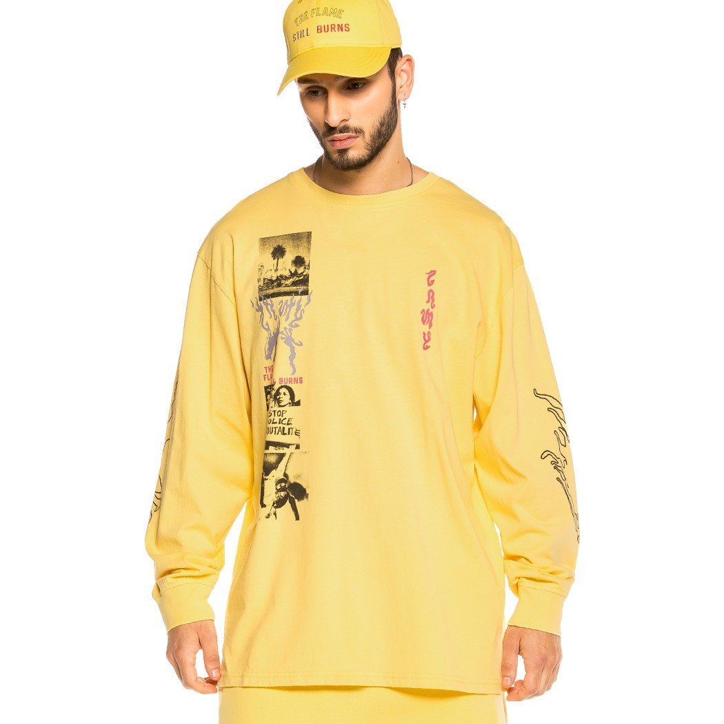 Grimey Yoga Fire Long Sleeve Tee Yellow  GLS133-YLW