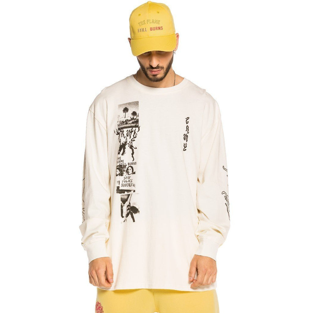 Grimey Yoga Fire Long Sleeve Tee White GLS133-WHT