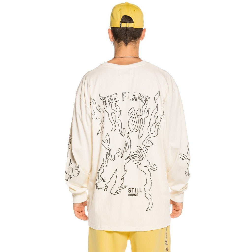 Grimey Yoga Fire Long Sleeve Tee White GLS133-WHT