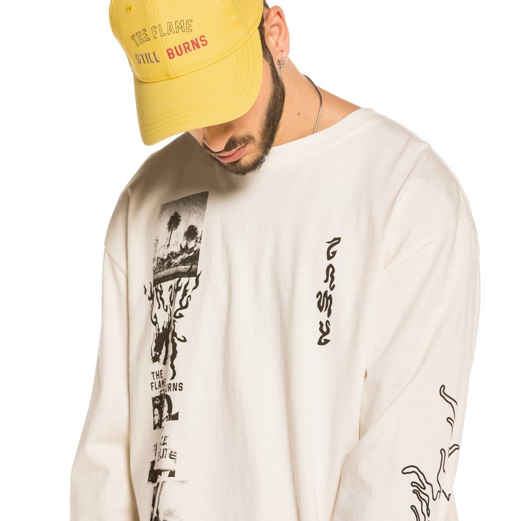 Grimey Yoga Fire Long Sleeve Tee White GLS133-WHT