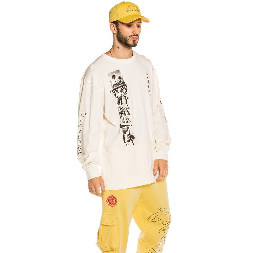 Grimey Yoga Fire Long Sleeve Tee White GLS133-WHT