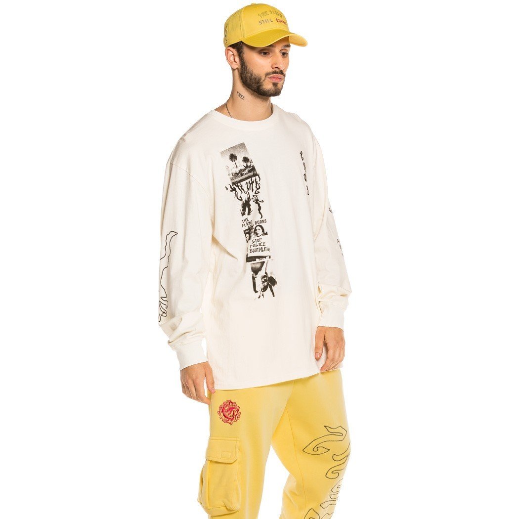 Grimey Yoga Fire Long Sleeve Tee White GLS133-WHT