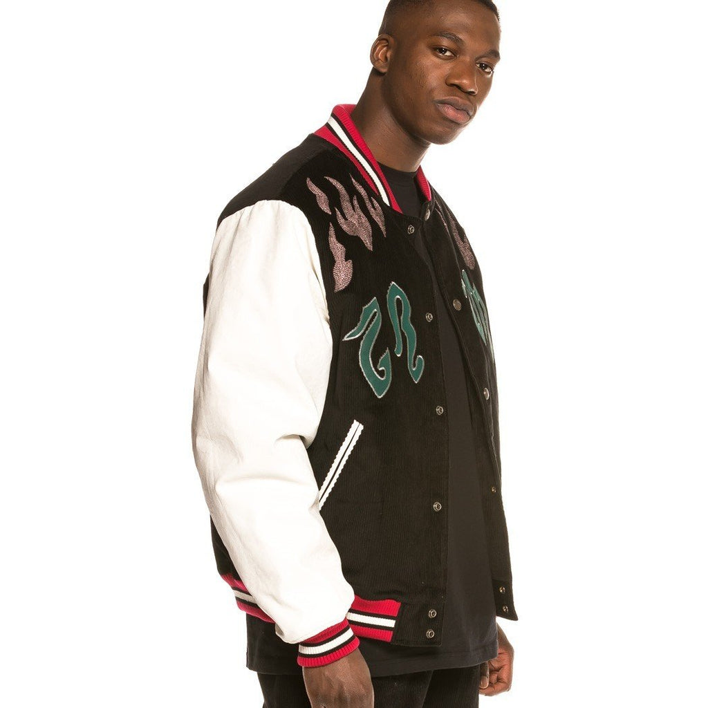Grimey Yoga Fire Corduroy Baseball Jacket Black GBJK115-BLK