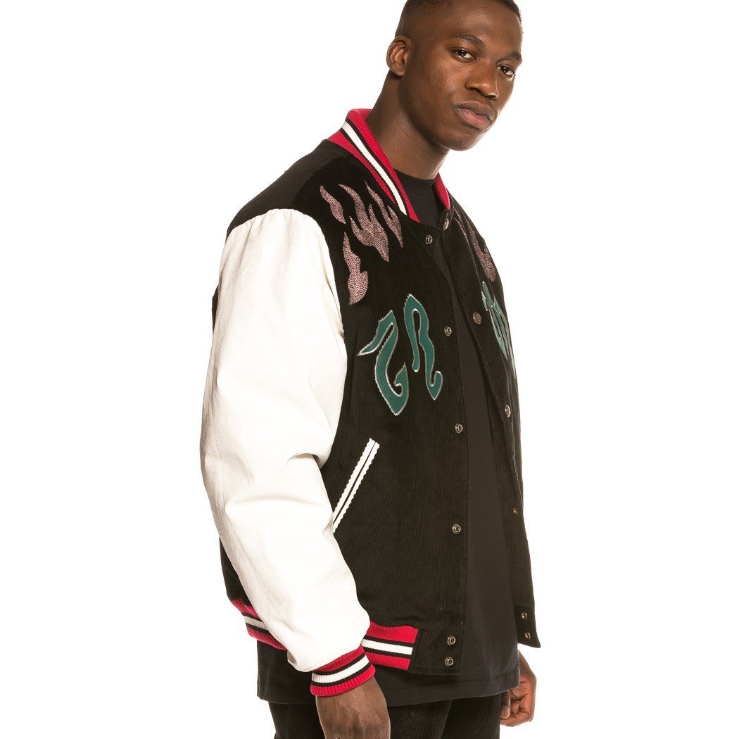Grimey Yoga Fire Corduroy Baseball Jacket Black GBJK115-BLK
