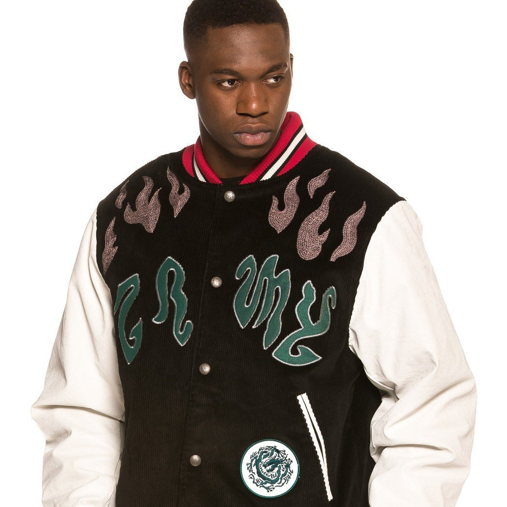 Grimey Yoga Fire Corduroy Baseball Jacket Black GBJK115-BLK