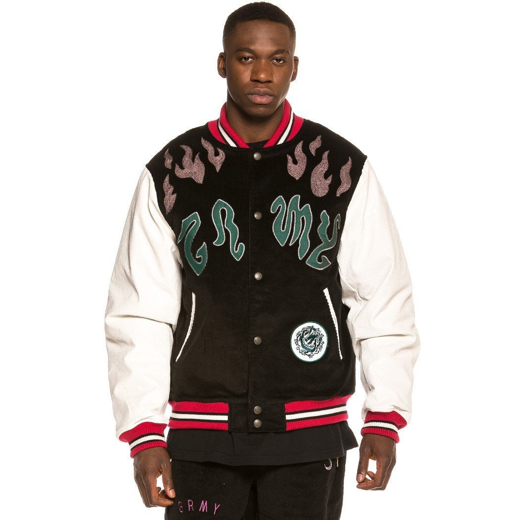Grimey Yoga Fire Corduroy Baseball Jacket Black GBJK115-BLK