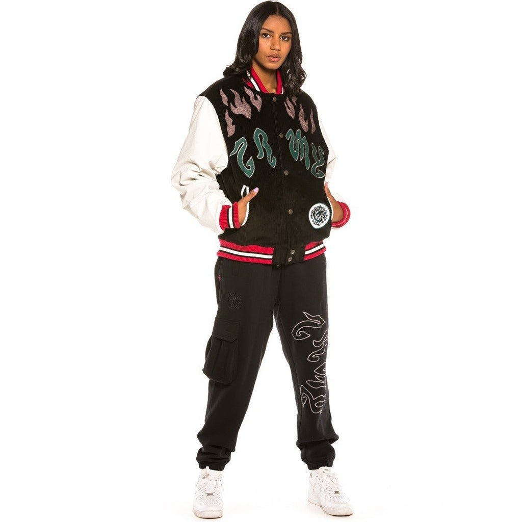 Grimey Yoga Fire Corduroy Baseball Jacket Black GBJK115-BLK