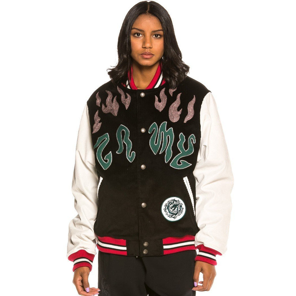 Grimey Yoga Fire Corduroy Baseball Jacket Black GBJK115-BLK
