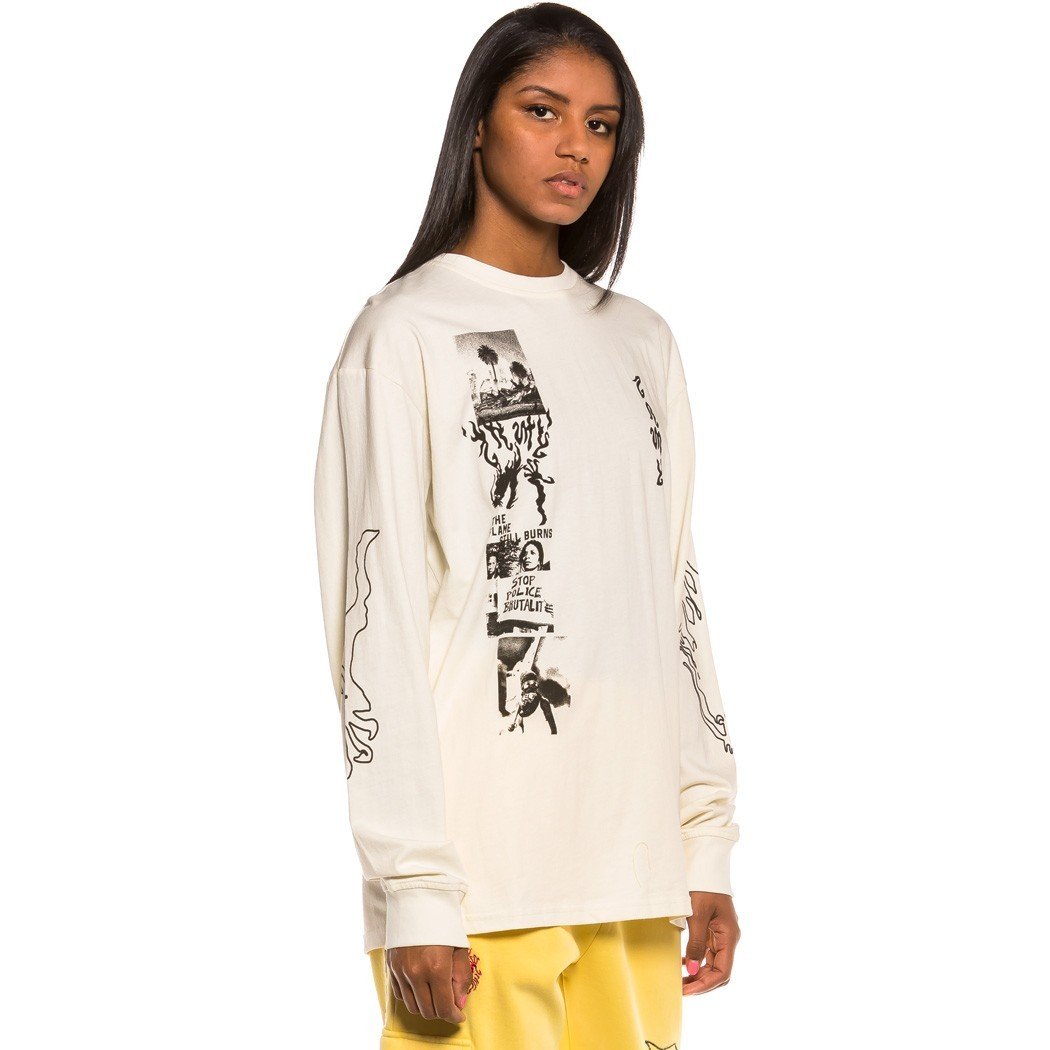 Grimey Yoga Fire Long Sleeve Tee White GLS133-WHT