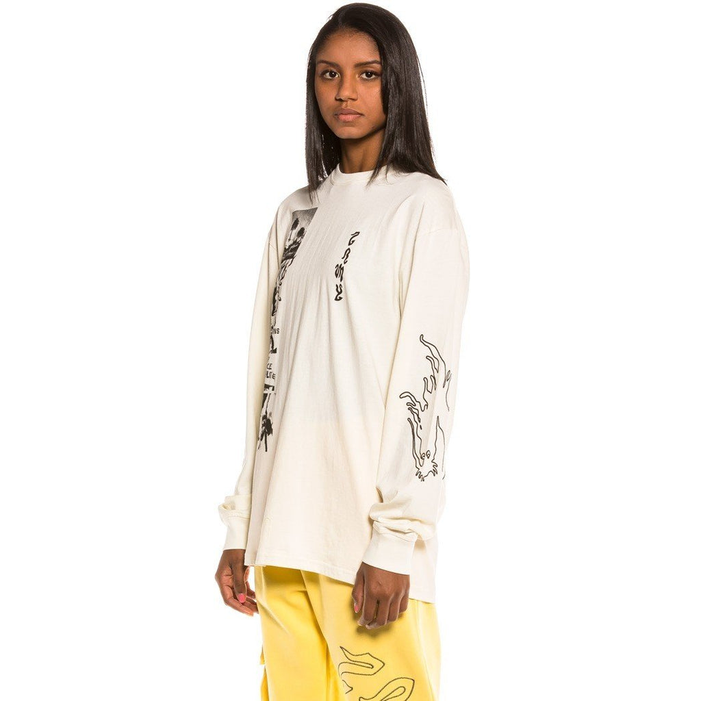 Grimey Yoga Fire Long Sleeve Tee White GLS133-WHT